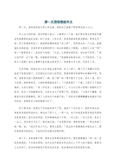 那一天我很愤怒作文