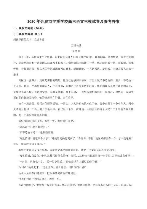 2020年合肥市宁溪学校高三语文三模试卷及参考答案
