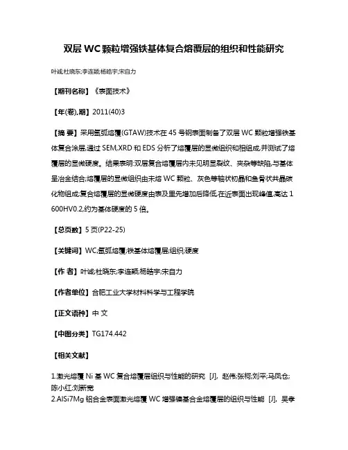 双层WC颗粒增强铁基体复合熔覆层的组织和性能研究