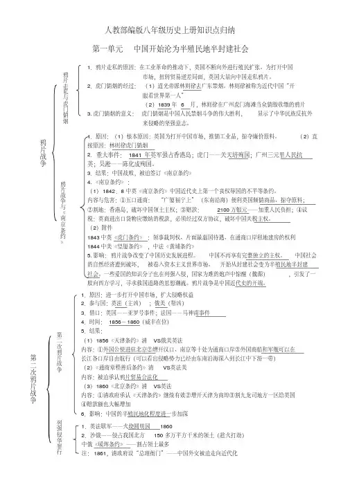 人教部编版八年级历史上册知识点归纳：第一单元中国开始沦为半殖民地半封建社会复习提纲