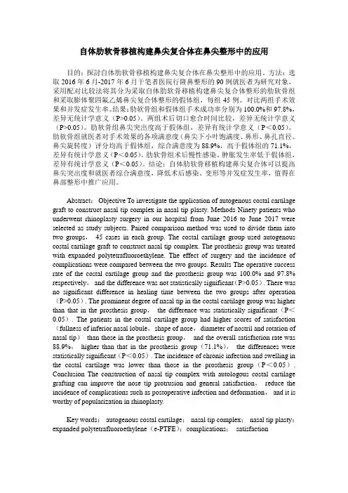 自体肋软骨移植构建鼻尖复合体在鼻尖整形中的应用
