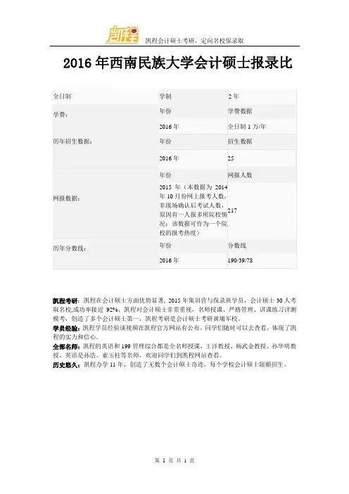 2016年西南民族大学会计硕士报录比