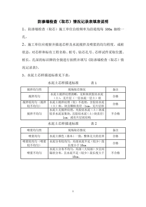 防渗墙检查情况记录(2015年修订版)(请所有施工单位以此份为准,以前的版本作废)