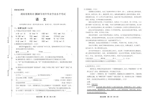 2016年湖南省衡阳市中考语文试卷(含详细答案)