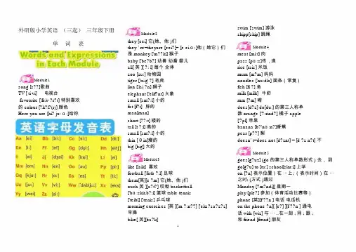 外研版小学英语(三起)三年级下册单词表(含音标)
