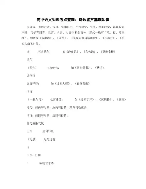 高中语文知识考点整理：诗歌鉴赏基础知识