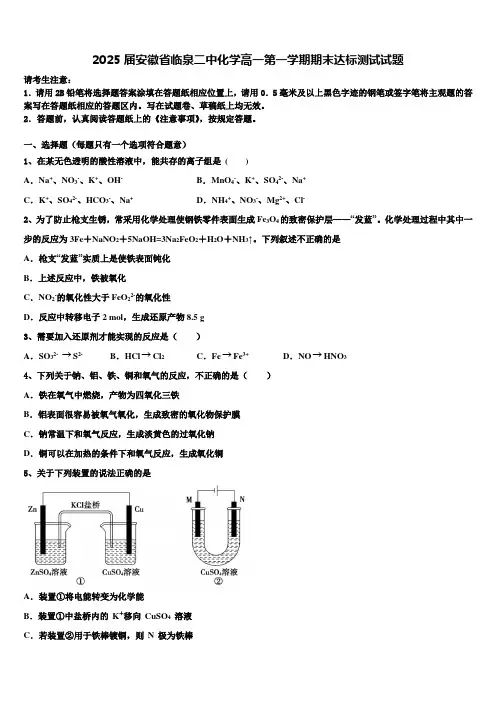 2025届安徽省临泉二中化学高一第一学期期末达标测试试题含解析