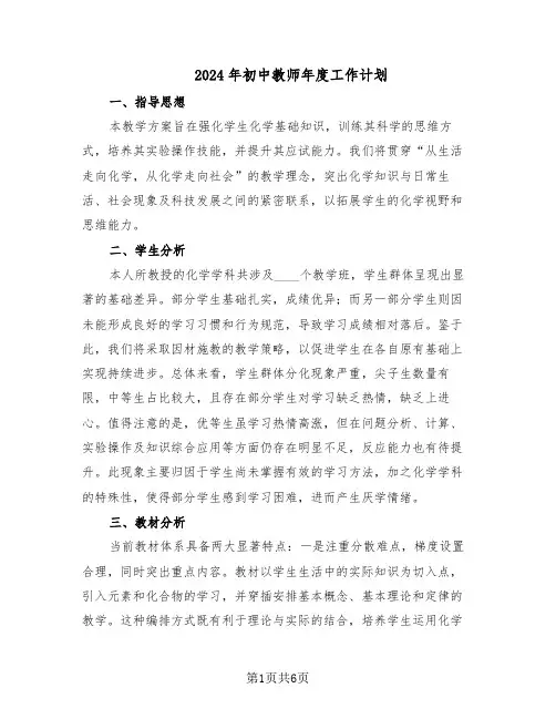 2024年初中教师年度工作计划（二篇）