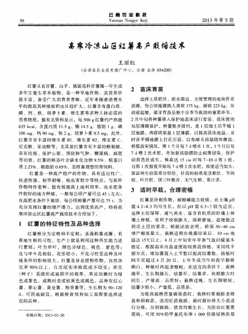 高寒冷凉山区红薯高产栽培技术