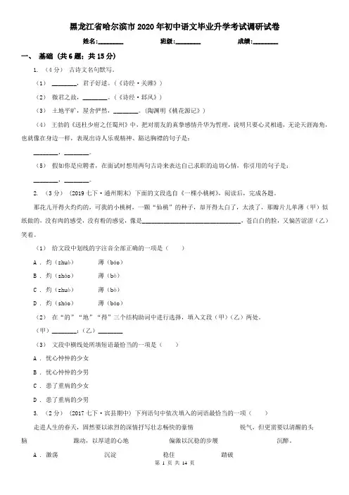 黑龙江省哈尔滨市2020年初中语文毕业升学考试调研试卷