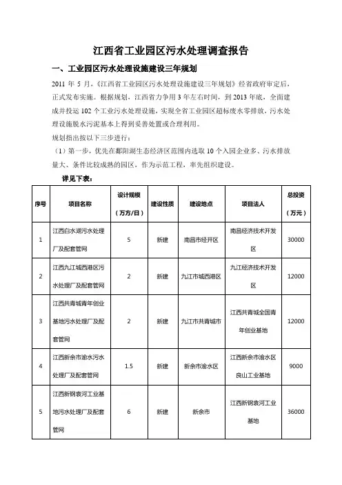 江西省工业园区污水处理调查报告