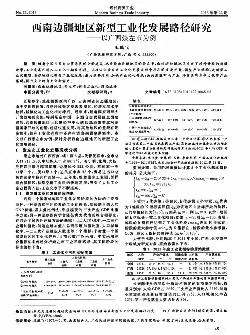 西南边疆地区新型工业化发展路径研究——以广西崇左市为例