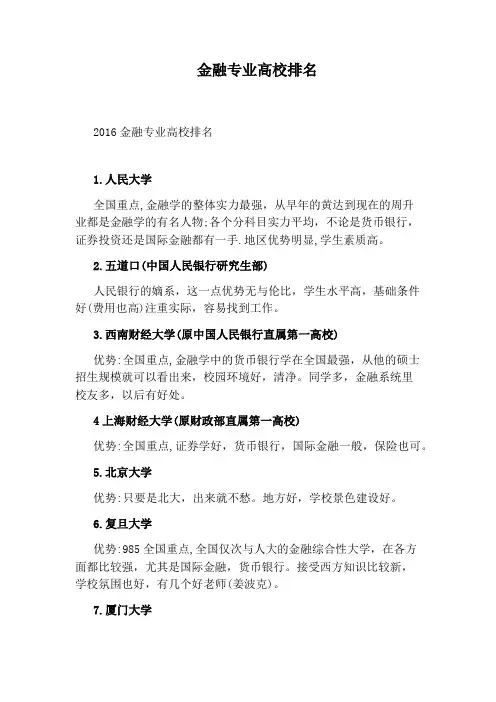 金融专业高校排名