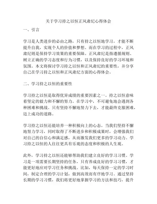 关于学习持之以恒正风肃纪心得体会