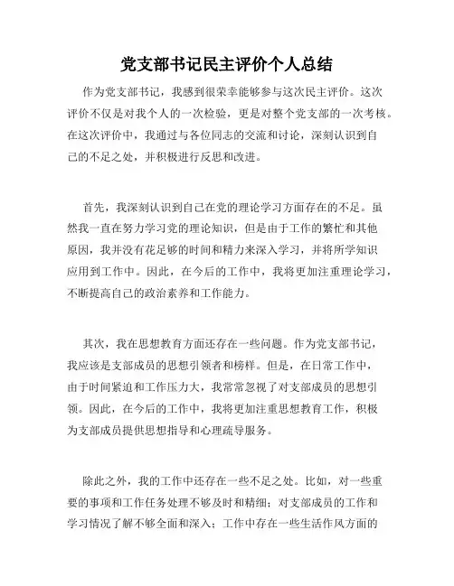 党支部书记民主评价个人总结