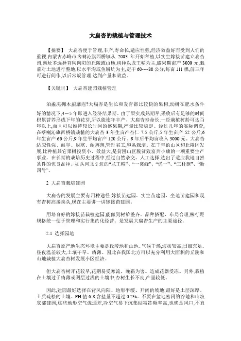 大扁杏的载植与管理技术