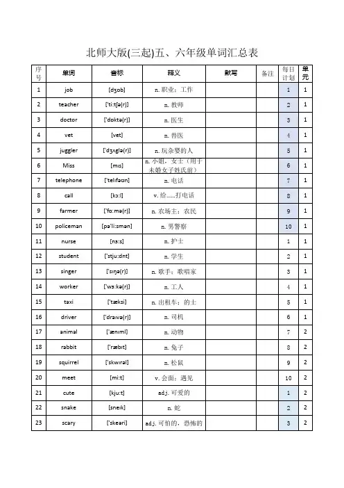 北师大版三起五六年级单词汇总