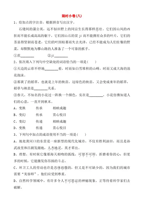 山东东营市2019年中考语文限时许八(含答案)28