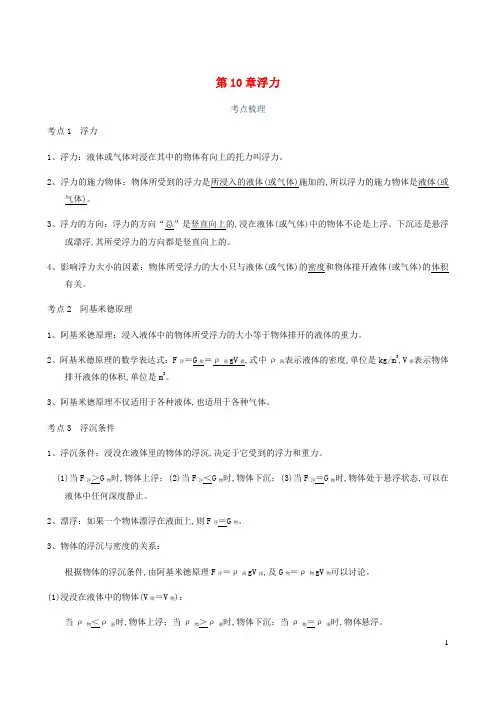 广东省深圳市2021年中考物理一轮复习讲义第10章浮力考点知识梳理+例题+满分必练