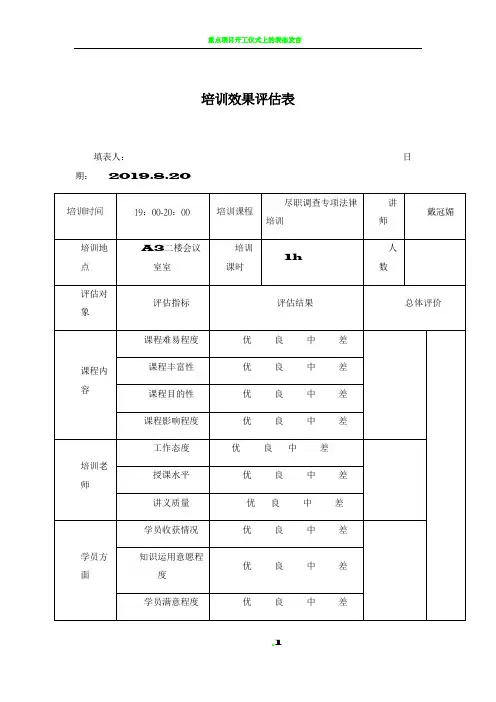 培训效果评估表模板