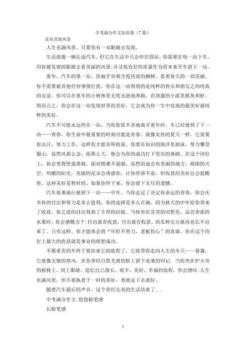 中考满分作文加旁批(7篇)