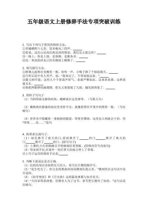 五年级语文上册修辞手法专项突破训练