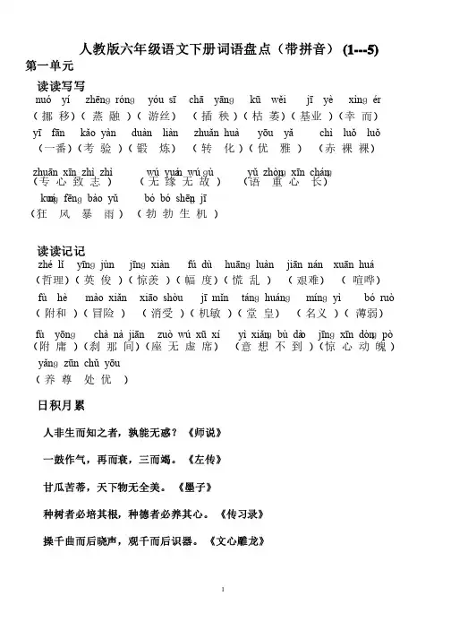 人教版六年级语文下册词语盘点（带拼音）