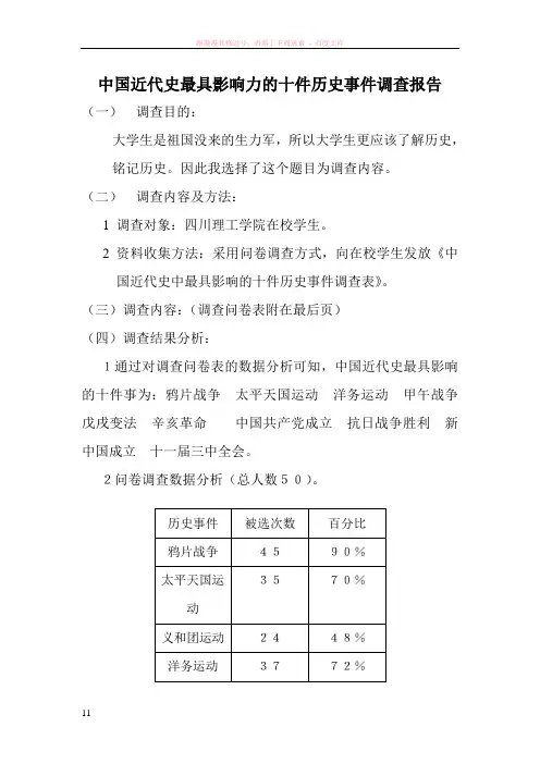 中国近代史最具影响力的十件历史事件调查报告