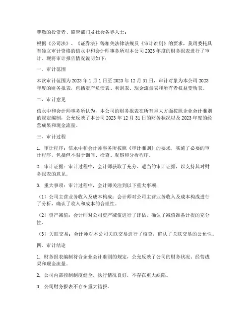 审计报告情况说明