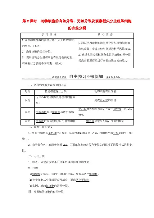 高中生物 第6章 细胞的生命历程 第1节 第2课时 动物细胞的有丝分裂、无丝分裂及观察根尖分生组织细