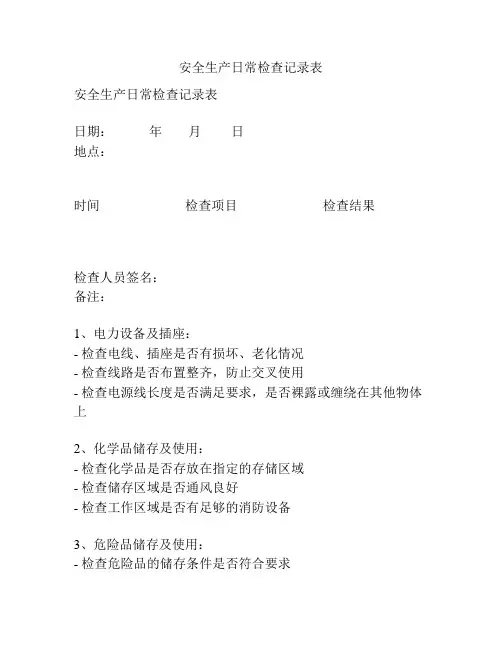 安全生产日常检查记录表