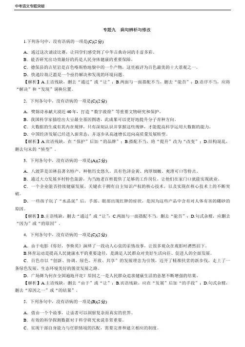 中考语文专题突破 专题9  病句辨析与修改