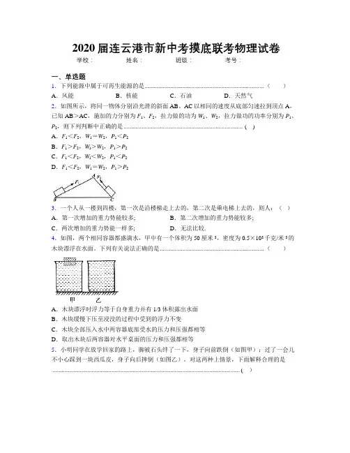 2020届连云港市新中考摸底联考物理试卷