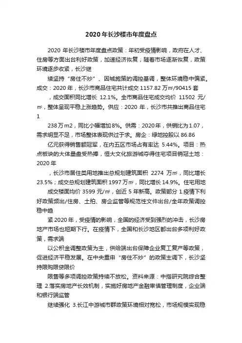 2020年长沙楼市年度盘点