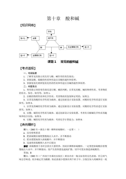 人教新课标九年级化学全套学案  第十章  酸和碱