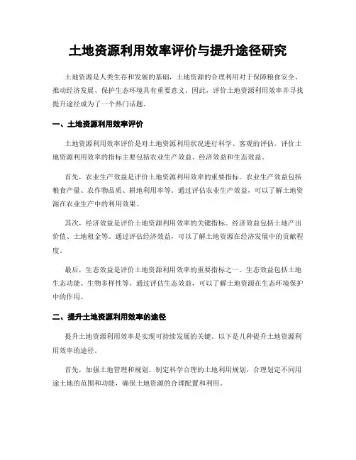 土地资源利用效率评价与提升途径研究