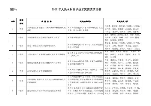 大禹奖获奖项目表