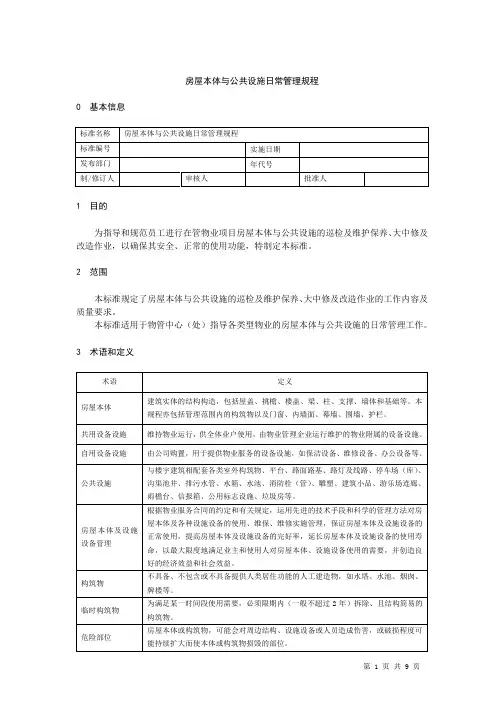 房屋本体与公共设施日常管理规程