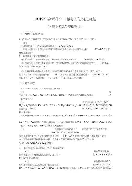 2019年高考化学第一轮复习知识点总结