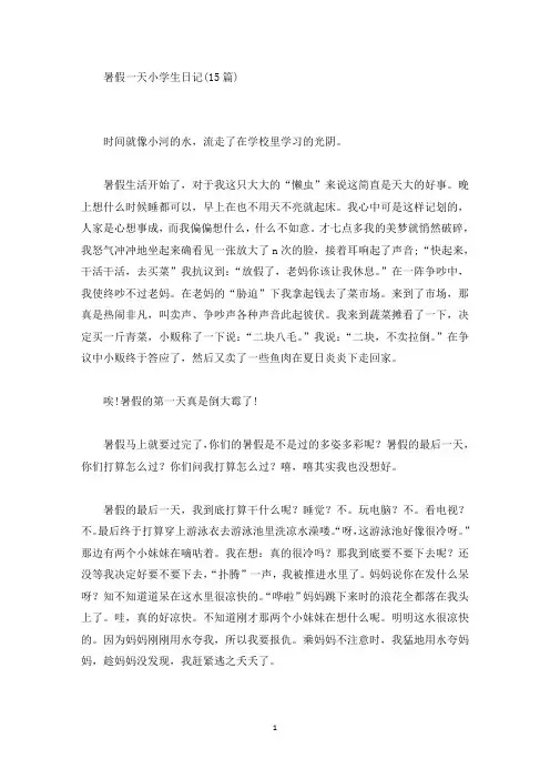 精品暑假一天小学生日记