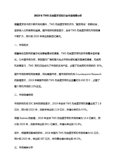 2023年TWS无线蓝牙耳机行业市场规模分析