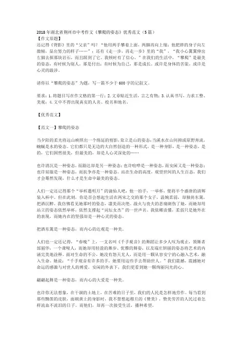 2018年湖北省荆州市中考作文《攀爬的姿态》优秀范文(5篇)