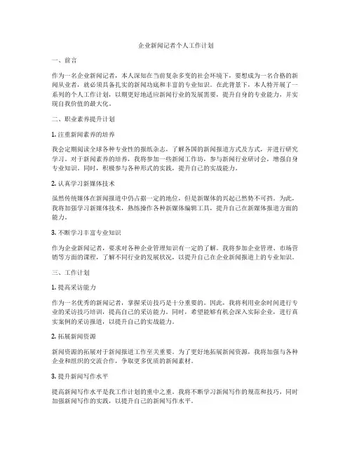 企业新闻记者个人工作计划