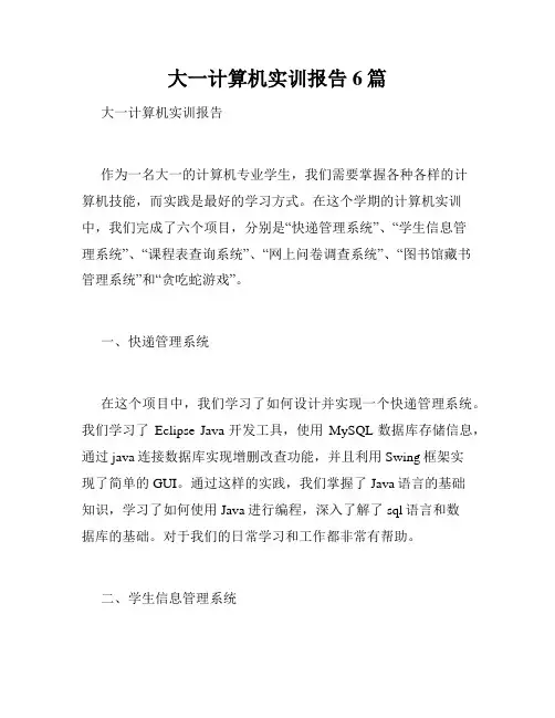 大一计算机实训报告6篇
