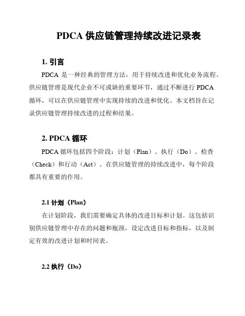PDCA供应链管理持续改进记录表