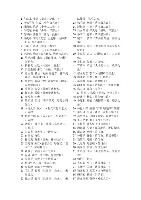 水浒传108好汉名字_绰号以及绰号由来