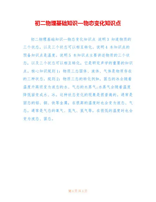 初二物理基础知识—物态变化知识点