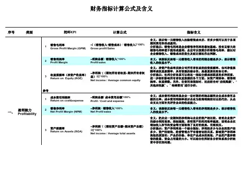 财务指标计算公式