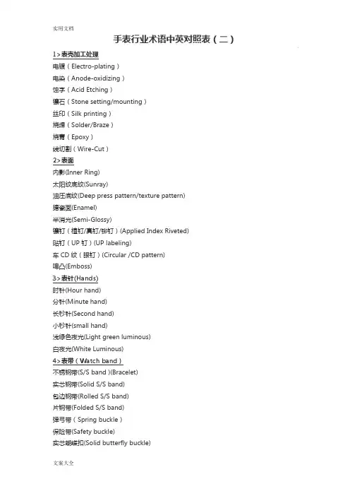 手表行业术语中英对照表