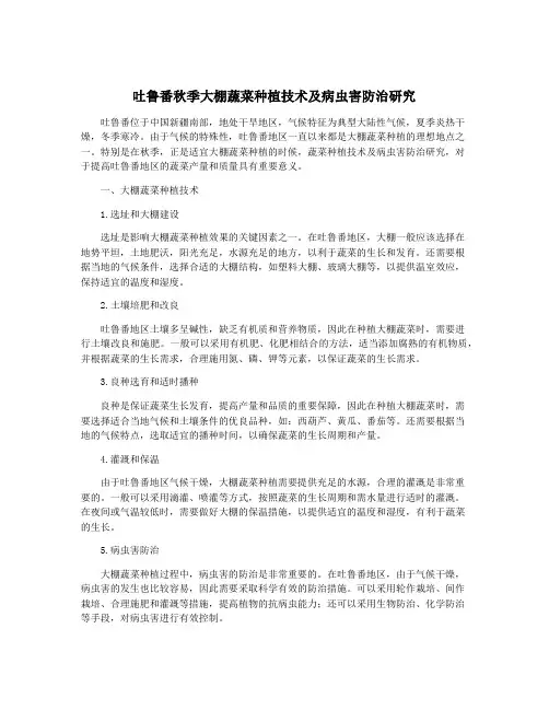 吐鲁番秋季大棚蔬菜种植技术及病虫害防治研究